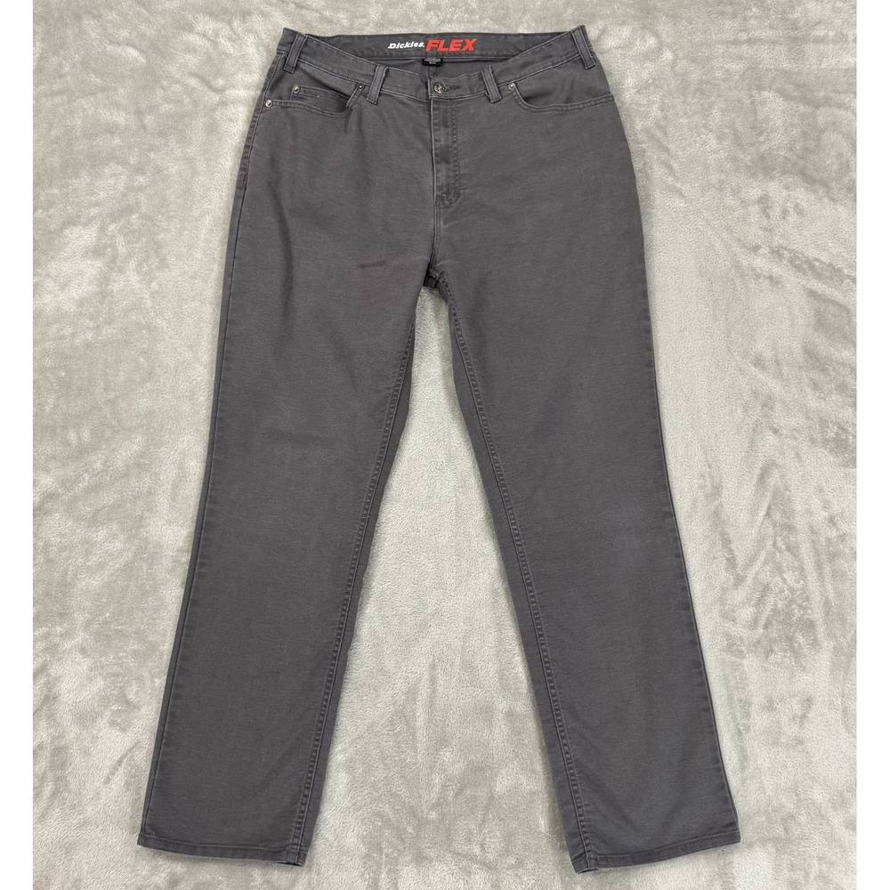 Dickies Pants Mens 36x34 Gray Canvas Regular Flex Stretch Carpenter Workwear
